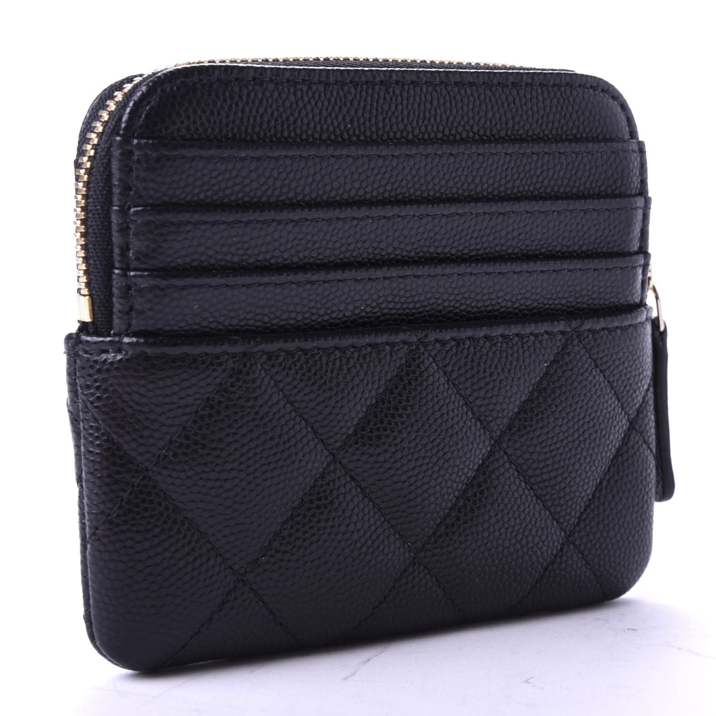 Caviar Quilted Zip Card Holder Wallet Black