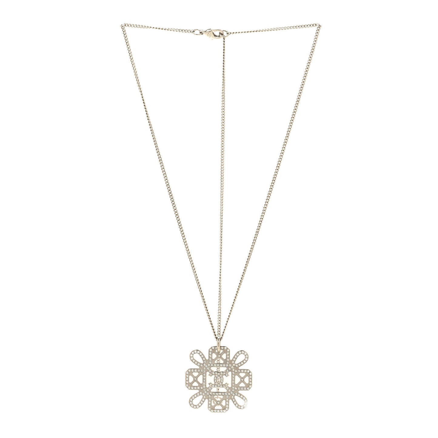 Crystal Strass Cross CC Pendant Necklace Silver