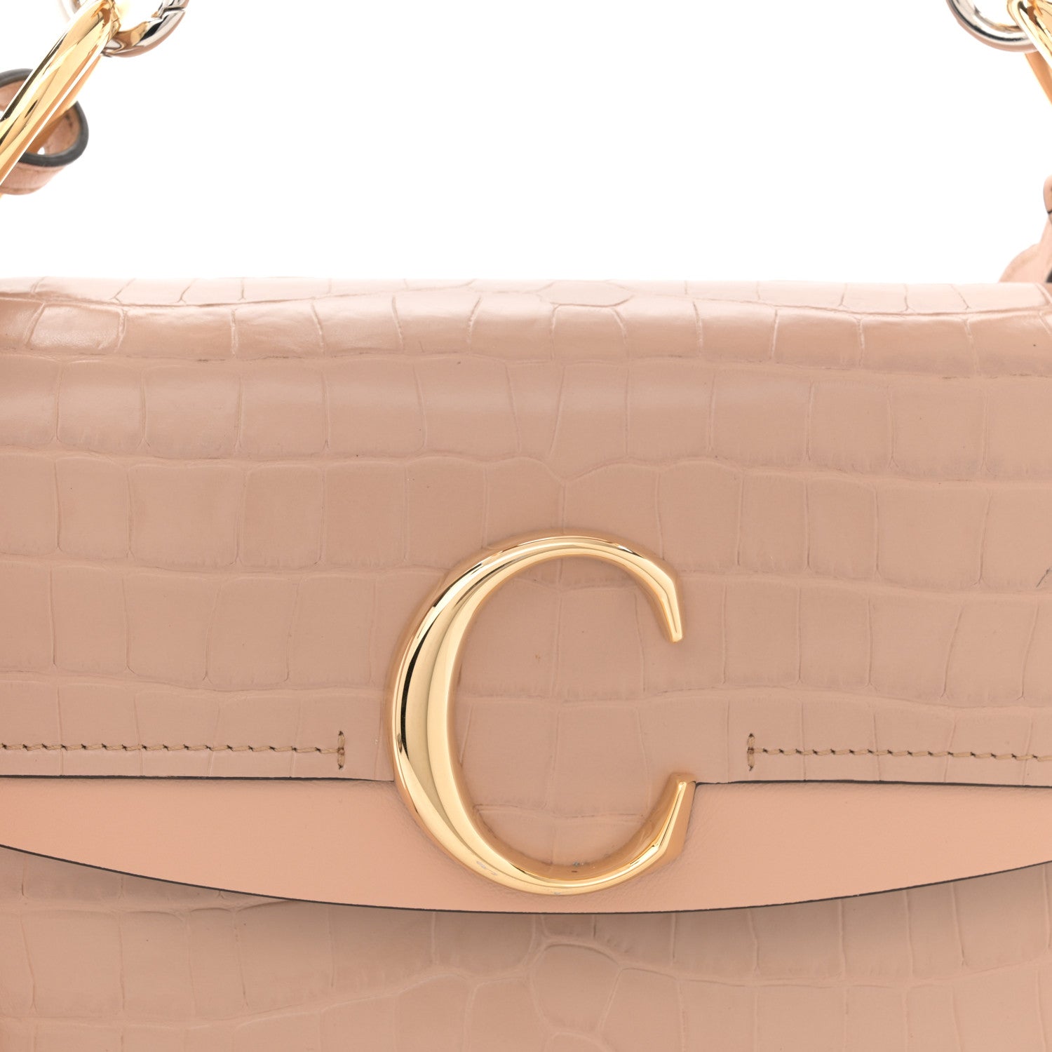 Chloe Calfskin Crocodile Embossed Small C Double Carry Autumnal Brown 8 of 12