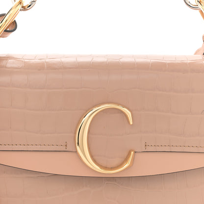 Chloe Calfskin Crocodile Embossed Small C Double Carry Autumnal Brown 8 of 12