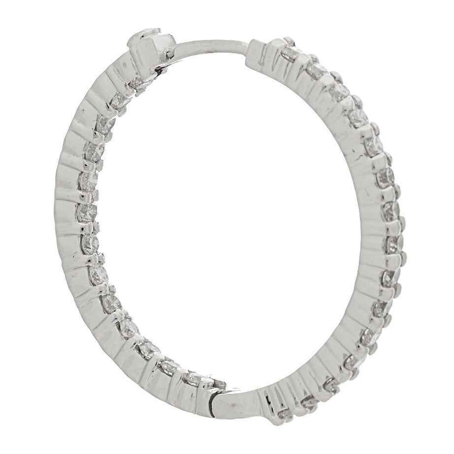 18K White Gold Diamond Small Inside Outside Hoop Earrings