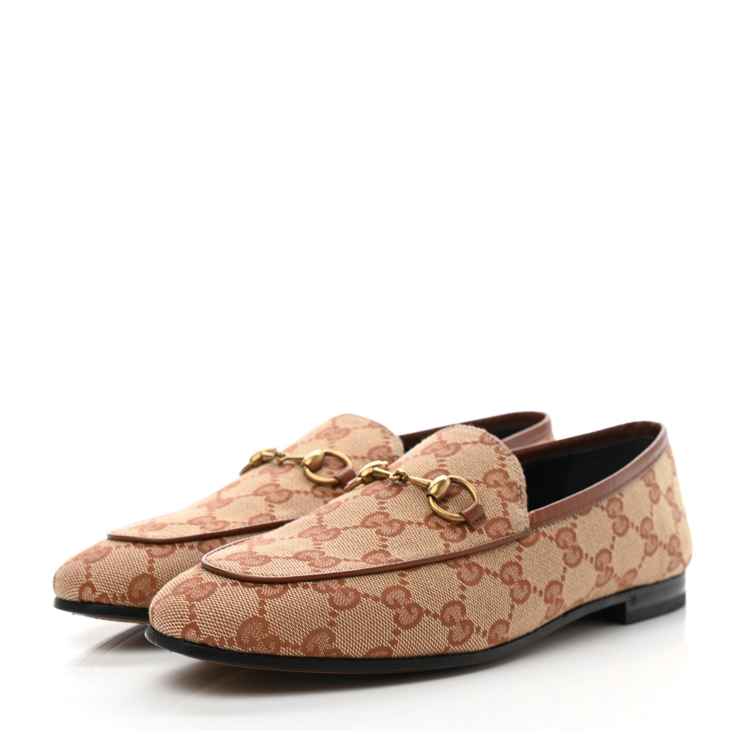 Canvas GG Monogram Horsebit Womens Jordaan Loafers 37.5 Beige Ruggine Rust