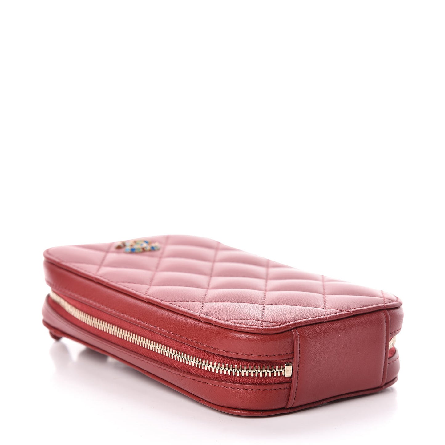 Lambskin Quilted Zip Phone Case Red