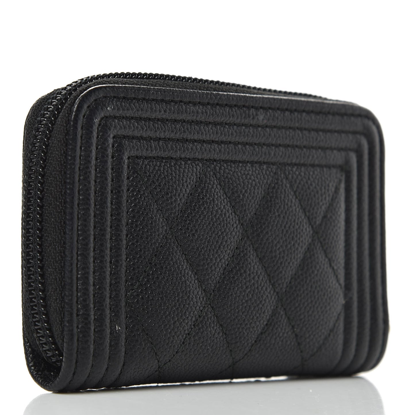 Caviar Quilted Boy Zip Around Coin Purse Wallet Black