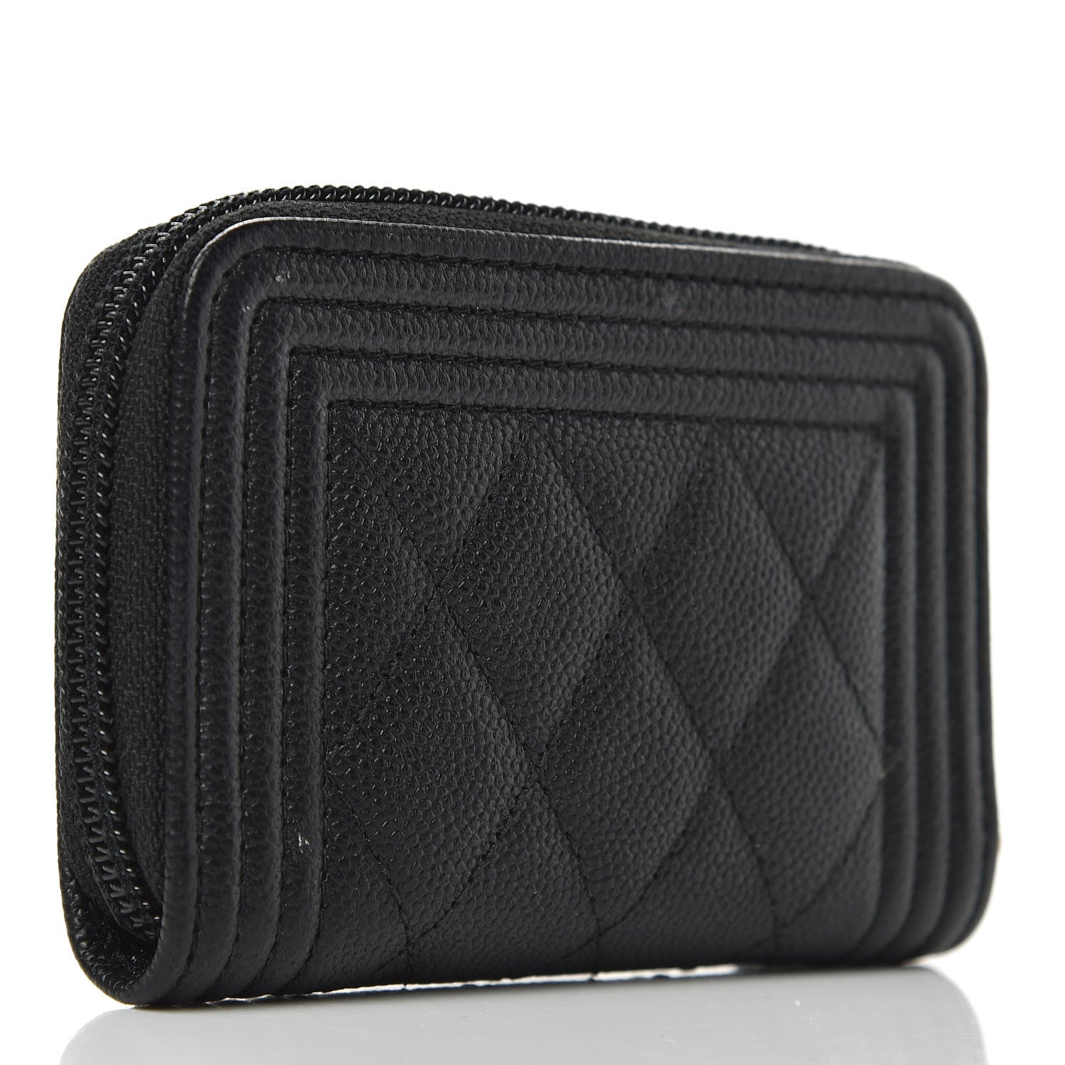 Chanel Caviar Quilted Boy Zip Around Coin Purse Wallet Black 3 of 10