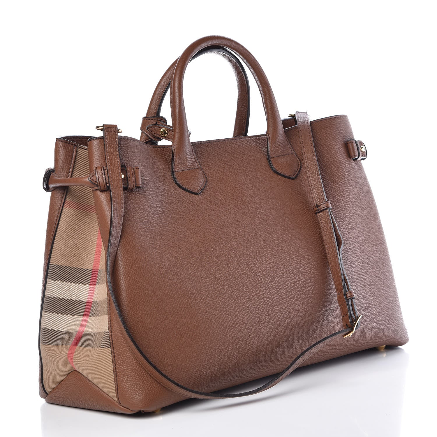 Burberry Grainy Calfskin House Check Large Banner Tote Tan 3 of 9