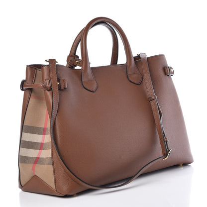 Burberry Grainy Calfskin House Check Large Banner Tote Tan 3 of 9