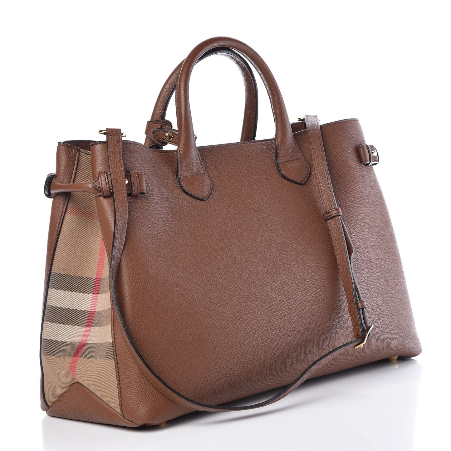 Grainy Calfskin House Check Large Banner Tote Tan