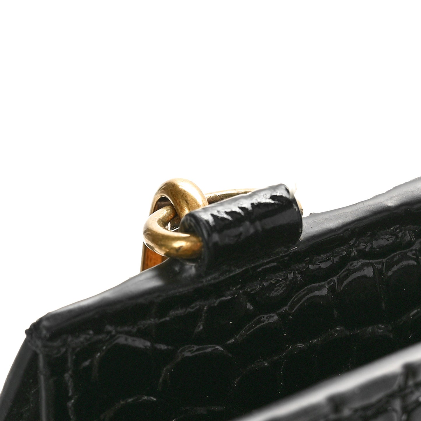 Shiny Supple Calfskin Crocodile Embossed Brass Hardware Neo Classic City Black