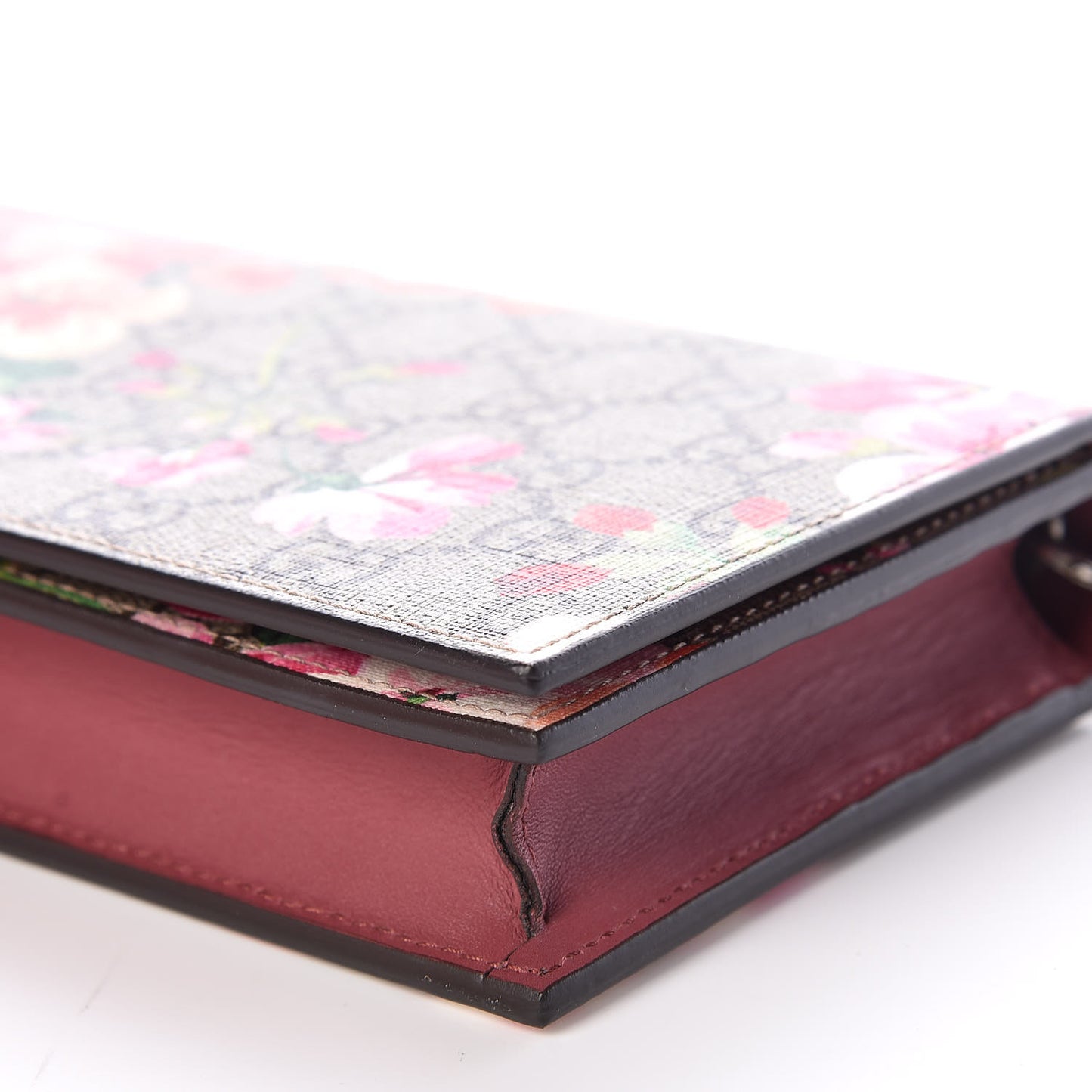 GG Supreme Monogram Blooms Chain Wallet Beige Multicolor Dry Rose