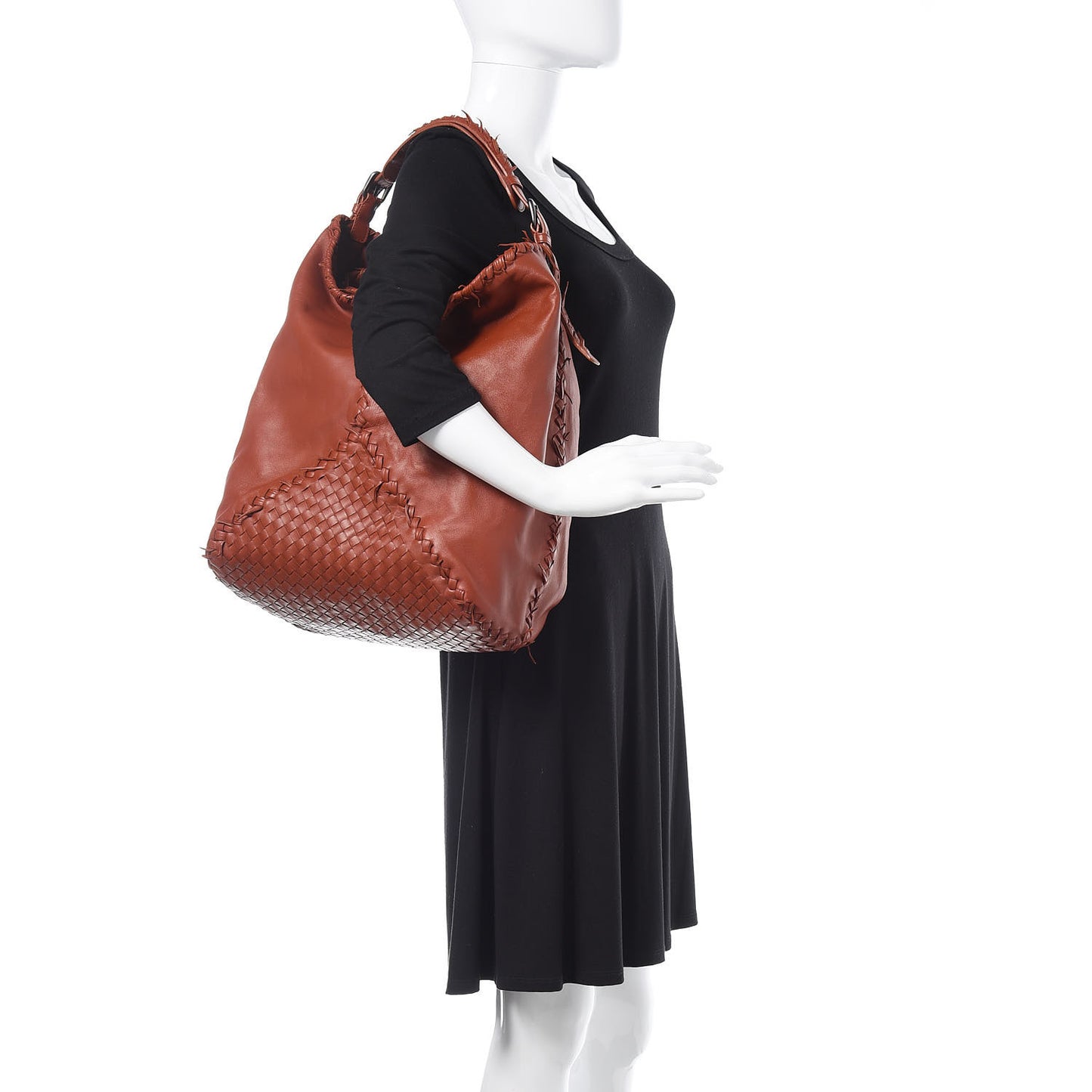 Nappa Intrecciato Large Fringe Shoulder Bag Rust