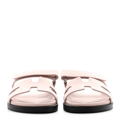 Hermes Suede Goatskin Womens Chypre Sandals 37.5 Rose Porcelaine 2 of 9