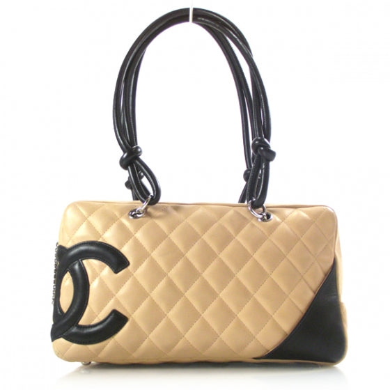 Chanel Calfskin Quilted Large Cambon Bowler Beige Black 1 of 11