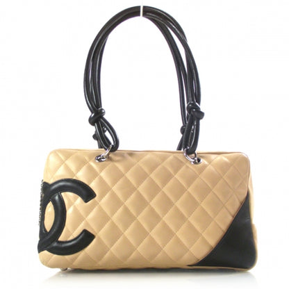 Chanel Calfskin Quilted Large Cambon Bowler Beige Black 1 of 11