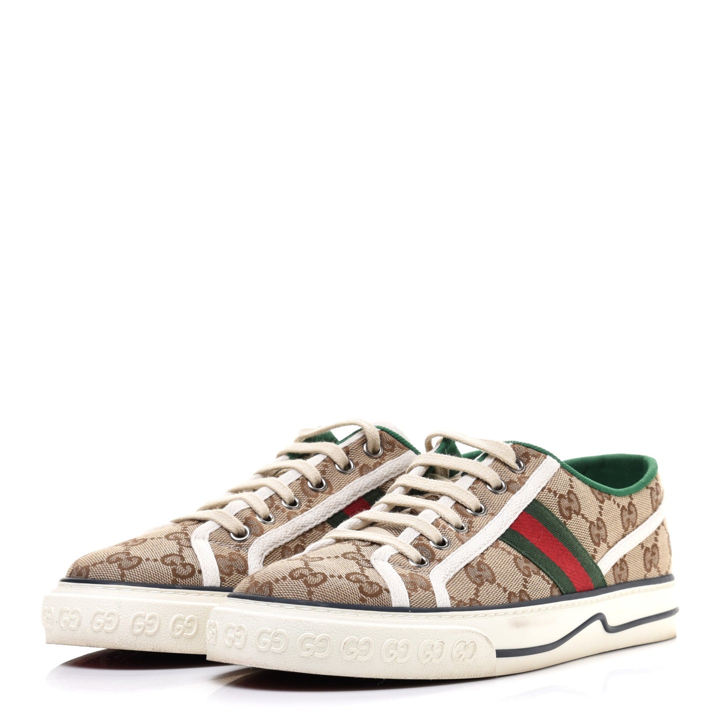 GG Monogram Web Womens 1977 Tennis Sneakers 40 Beige Ebony Mystic White