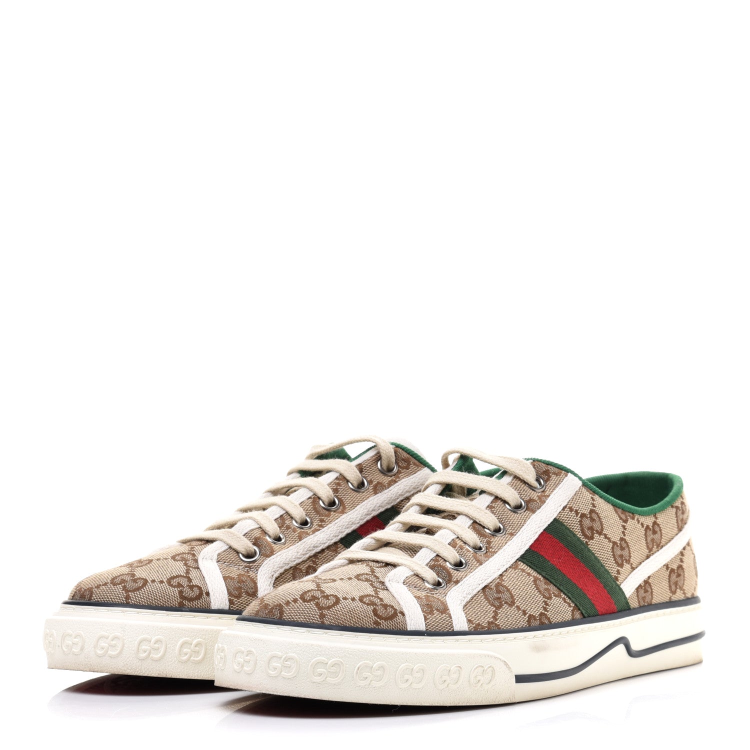 Gucci GG Monogram Web Womens 1977 Tennis Sneakers 40 Beige Ebony Mystic White 3 of 9
