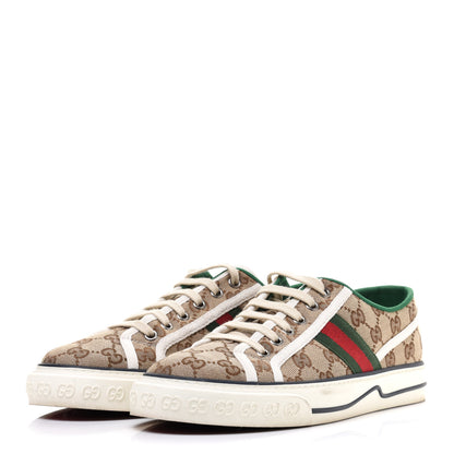 Gucci GG Monogram Web Womens 1977 Tennis Sneakers 40 Beige Ebony Mystic White 3 of 9