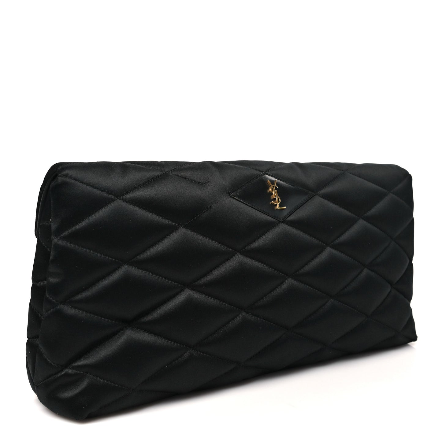 Satin Quilted Sade Puffer Envelope Clutch Black