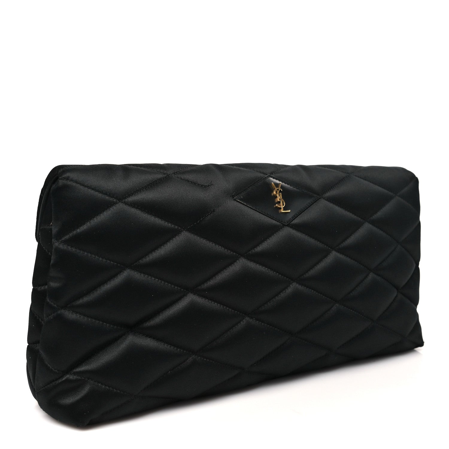 Saint Laurent Satin Quilted Sade Puffer Envelope Clutch Black 3 of 10