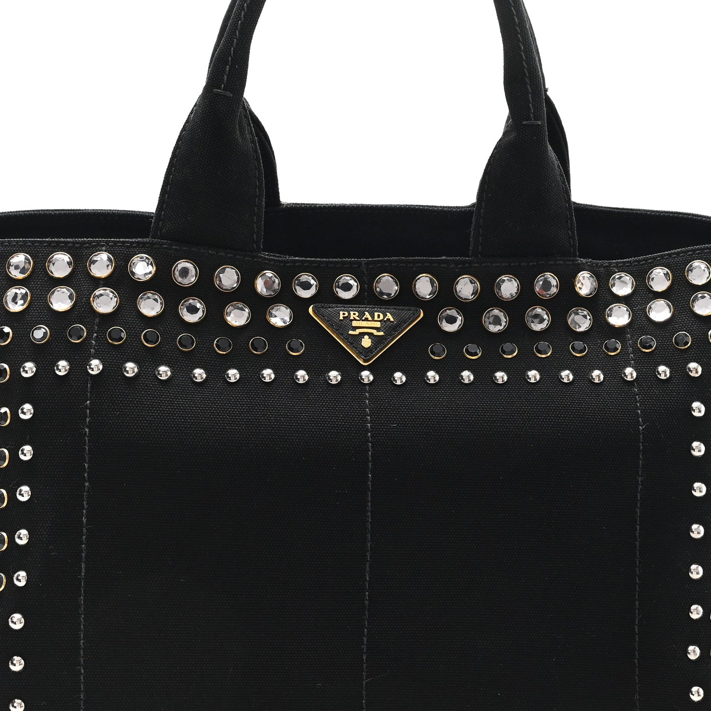 Denim Crystal Studded Canapa Tote Black