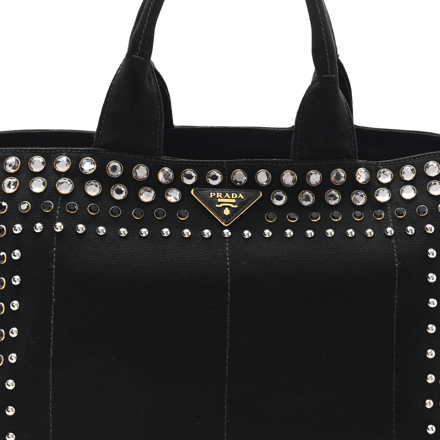 Prada Denim Crystal Studded Canapa Tote Black 8 of 11