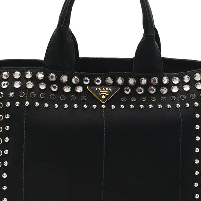 Prada Denim Crystal Studded Canapa Tote Black 8 of 11
