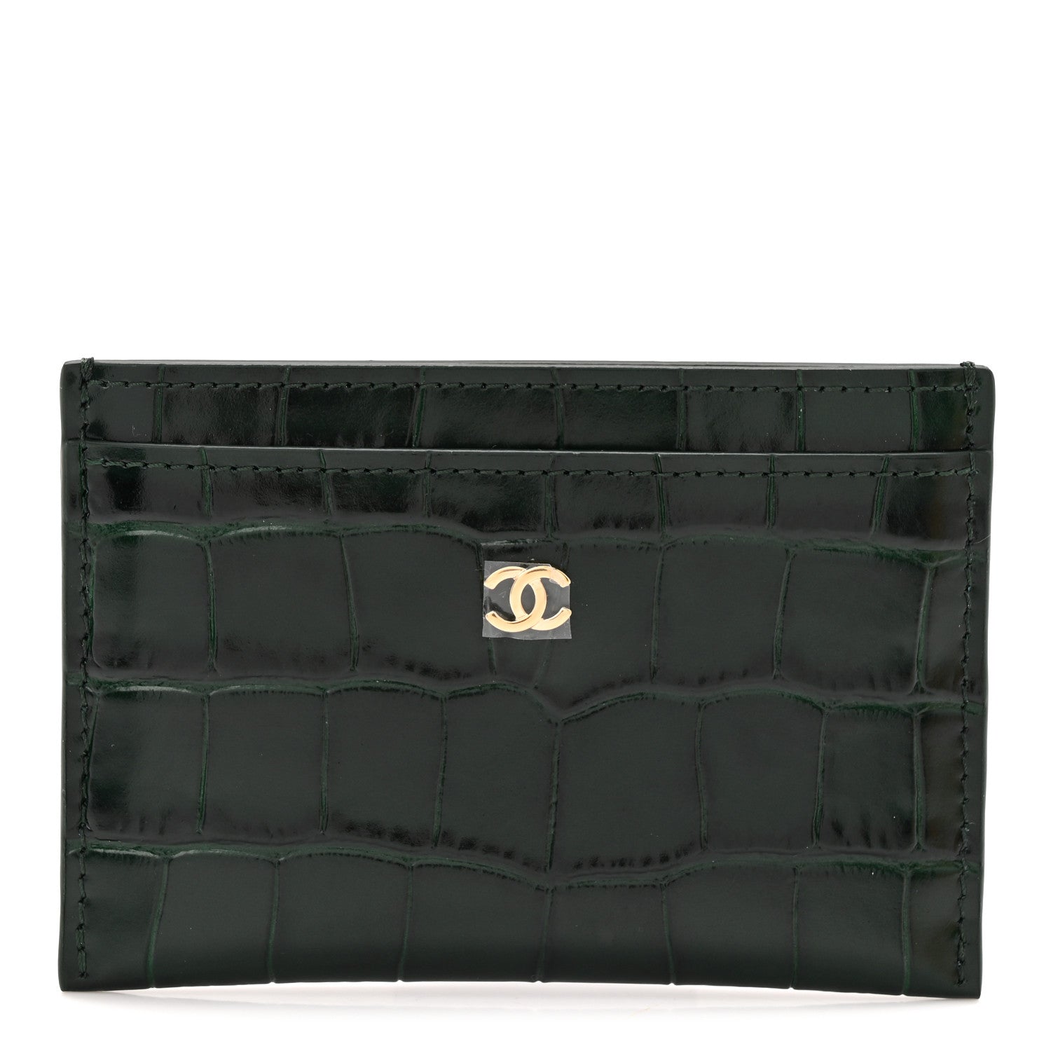 Chanel Calfskin Crocodile Embossed Crococo Card Holder Emerald 1 of 8
