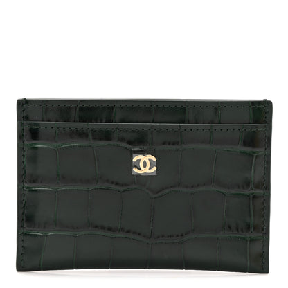 Chanel Calfskin Crocodile Embossed Crococo Card Holder Emerald 1 of 8