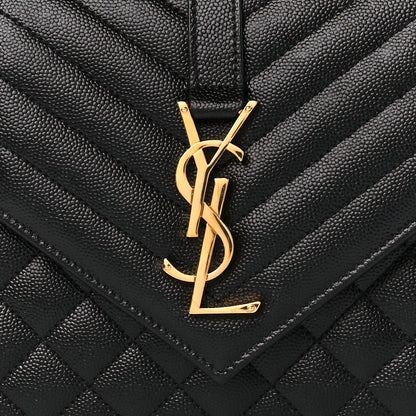 Saint Laurent Grain De Poudre Textured Mixed Matelasse Triquilt Medium Monogram Satchel Black 9 of 11