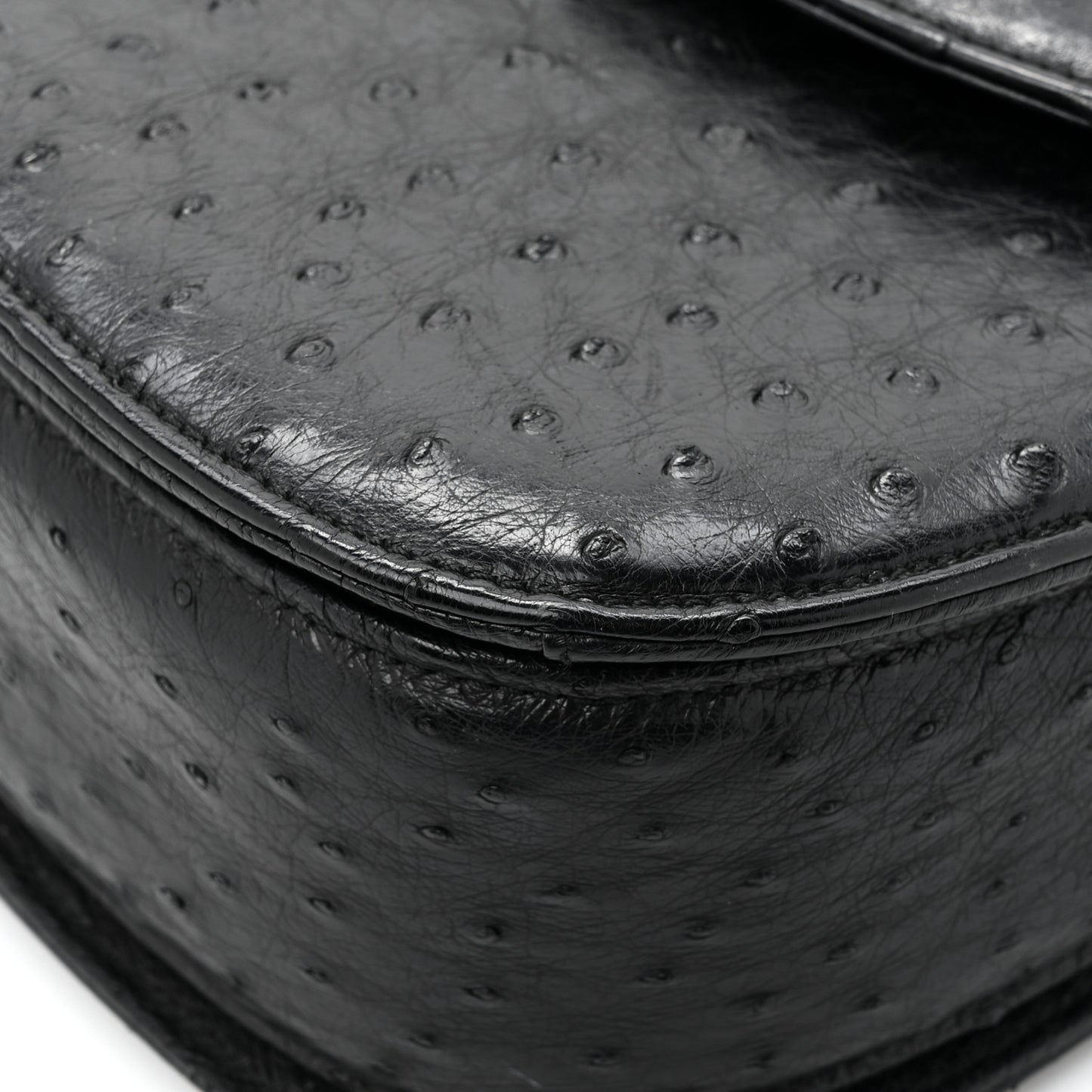 Ostrich Medium Bamboo Top Handle Bag Black