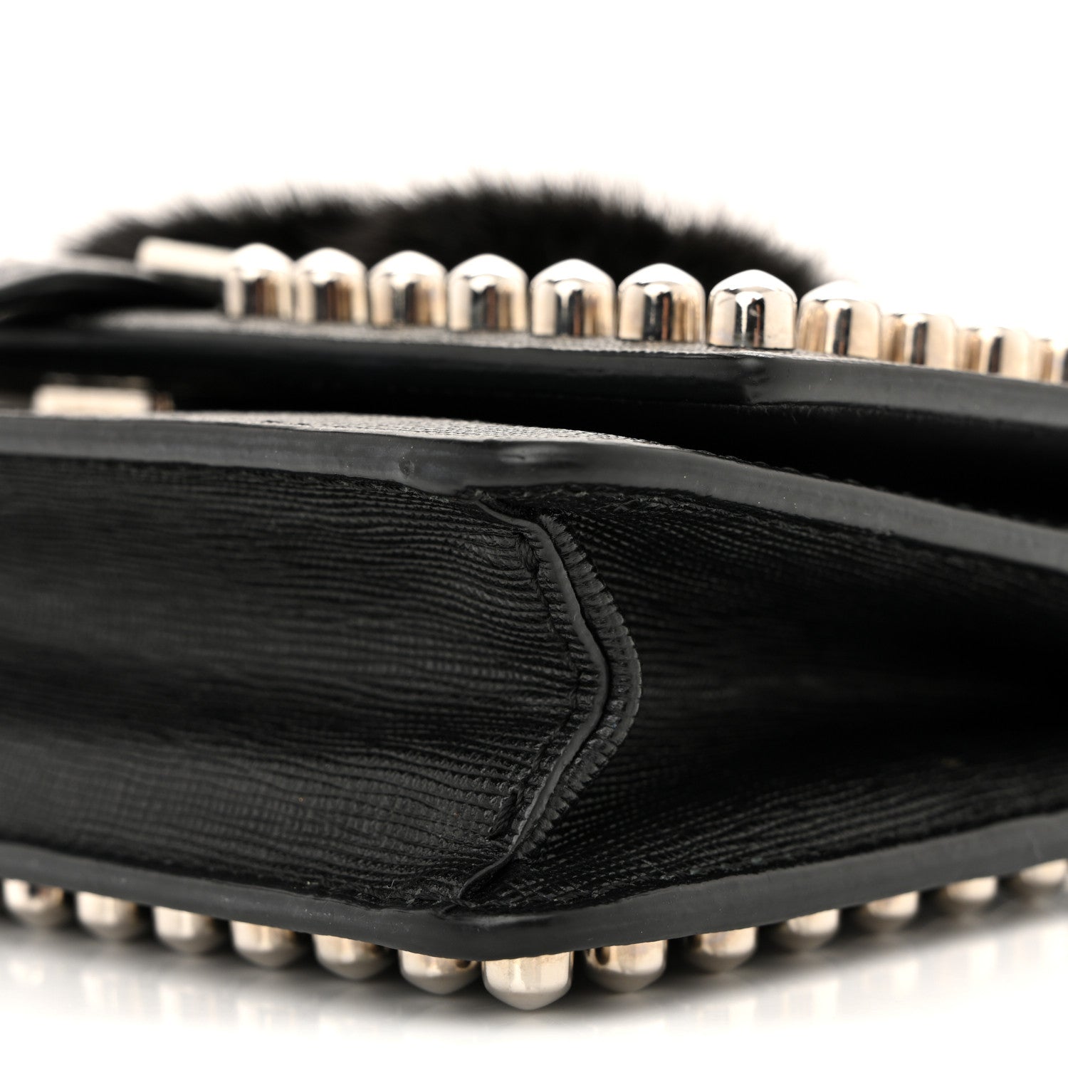 Fendi Vitello Elite Mink Fur Studded Karlito Tube Wallet on Chain
