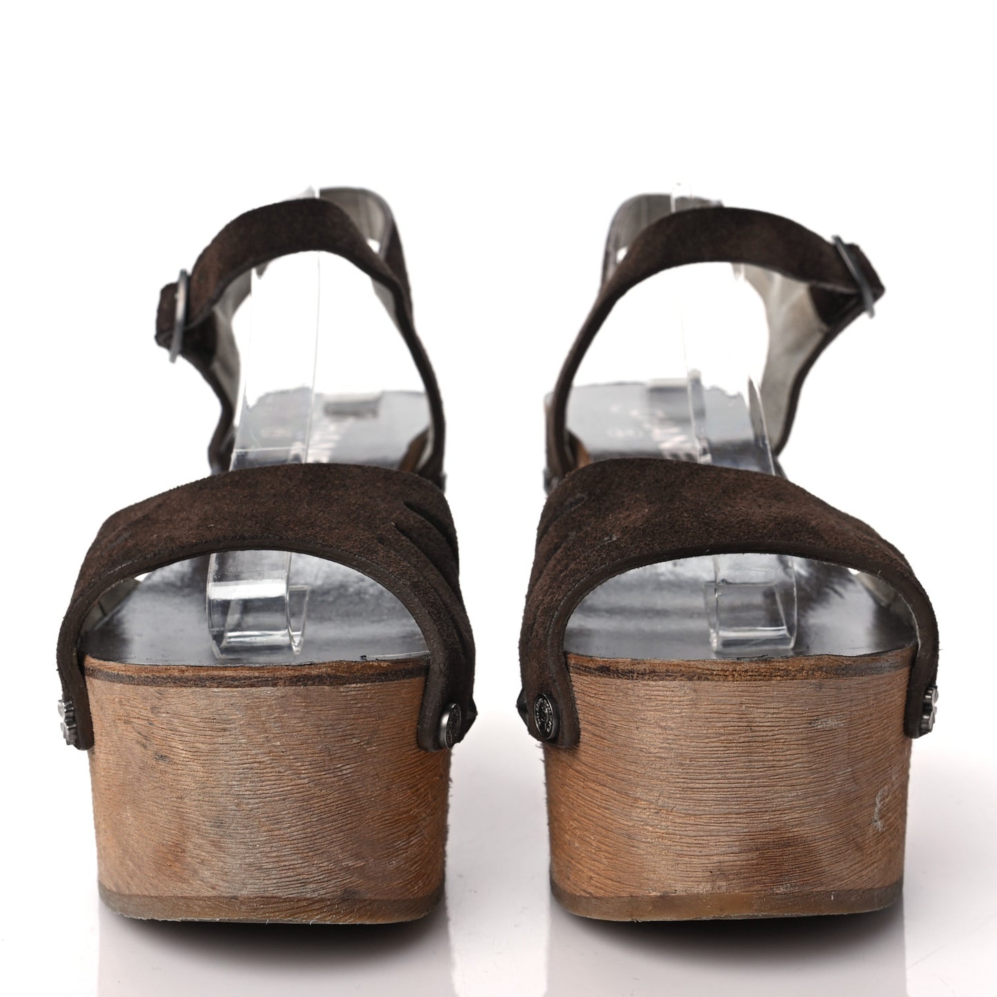 Suede Wooden Studded Platform Sandals 37 Brown