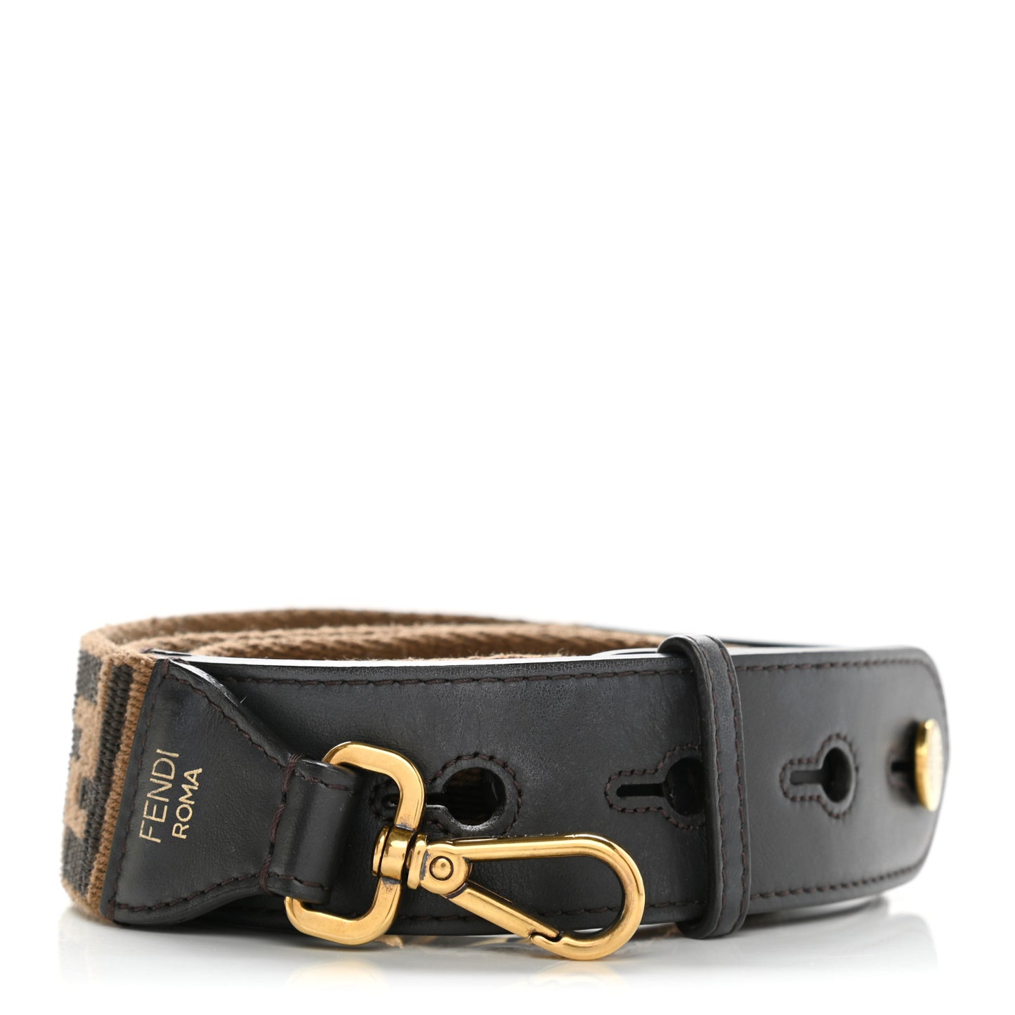 Ribbon Vitello Century FF 1974 Flat Studded Strap You Fango Marrone Ebano