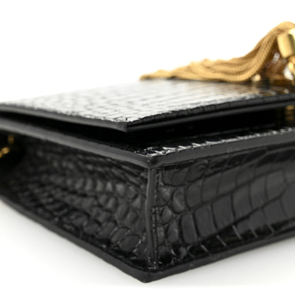 Saint Laurent Calfskin Crocodile Embossed Small Classic Monogram Kate Tassel Satchel Black 8 of 9