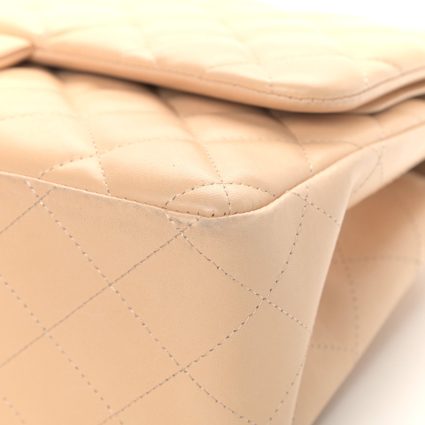 Lambskin Quilted Jumbo Double Flap Beige Clair