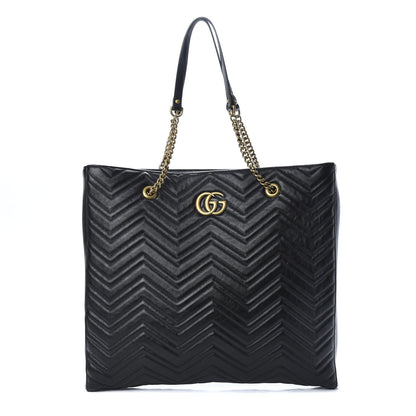 Gucci Azalea Calfskin Matelasse Large GG Marmont Slim Tote Black 1 of 10