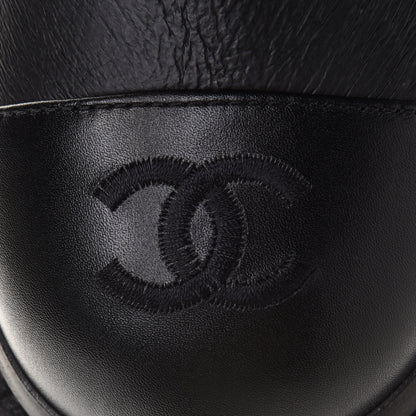 Chanel Shiny Goatskin Calfskin Quilted Lace Up Combat Boots 39 Black 9 of 10
