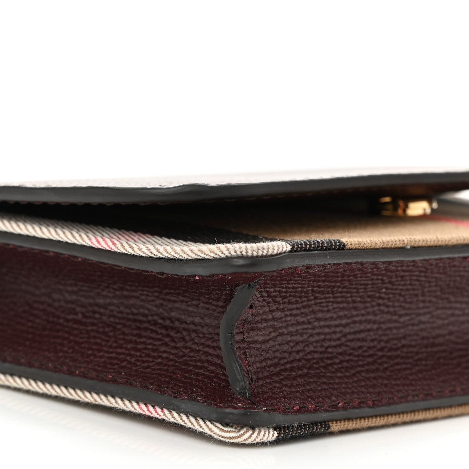 Burberry Grained Calfskin House Check Tartan Mix Hampshire Wallet On Chain Burgundy 8 of 9