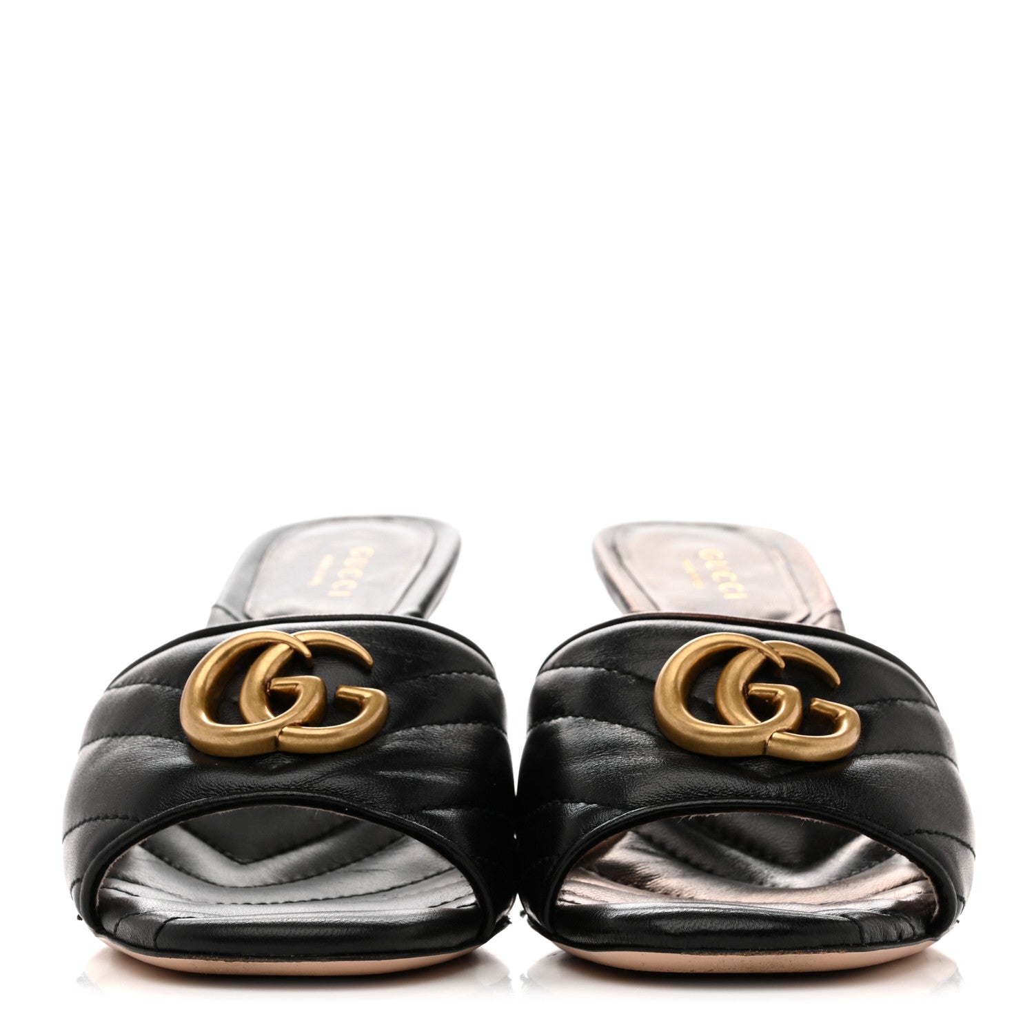 Gucci Nappa Matelasse GG Marmont 75mm Slide Sandals 37 Black 3 of 10