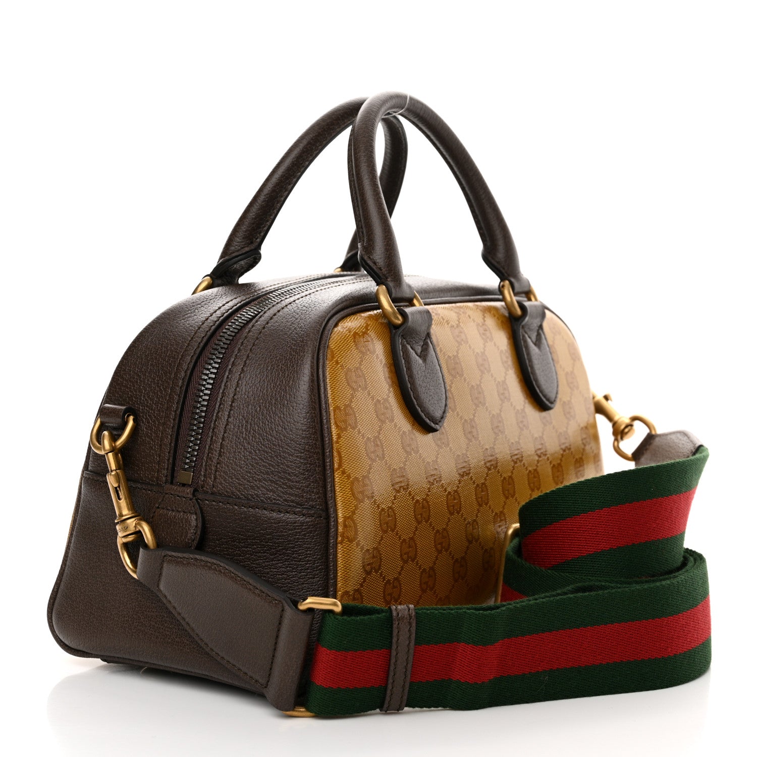 Gucci X ADIDAS Crystal Vintage Monogram Textured Dollar Calfskin Web Trefoil Logo Mini Bowling Bag Mid Natural Nut Off White New Acero 3 of 11