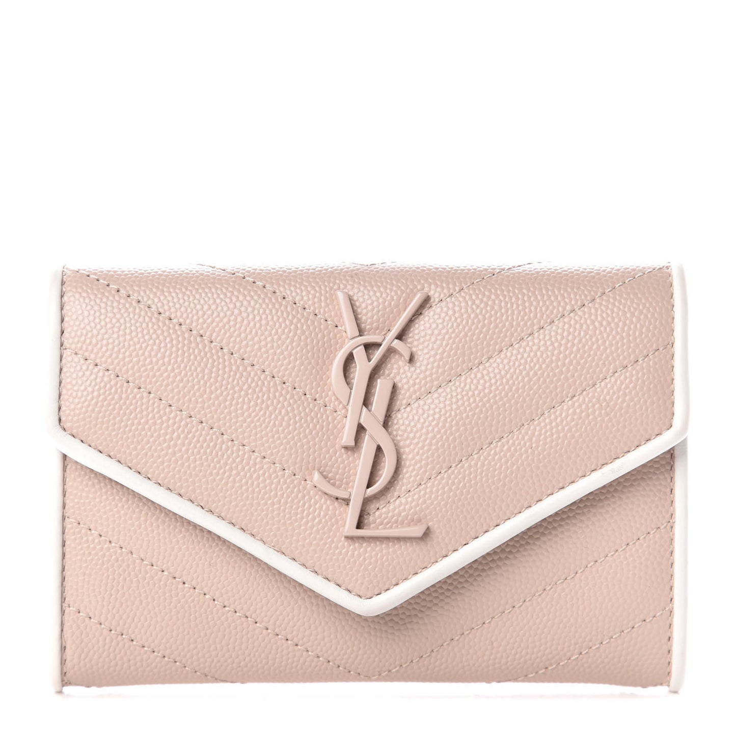 Grain De Poudre Matelasse Chevron Small Monogram Flap Wallet Pale Pink