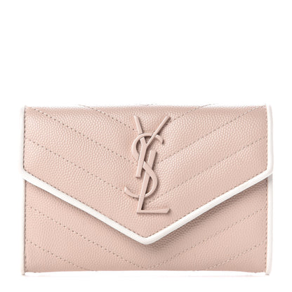 Saint Laurent Grain De Poudre Matelasse Chevron Small Monogram Flap Wallet Pale Pink 1 of 10