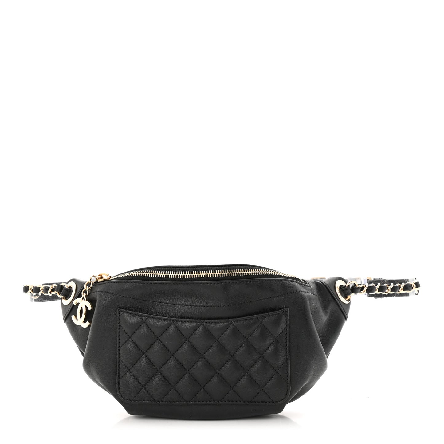 Lambskin Quilted Waist Bag Fanny Pack Black