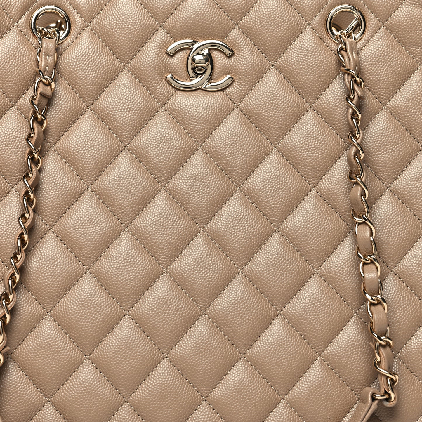 Caviar Quilted Large Shopping Tote Dark Beige