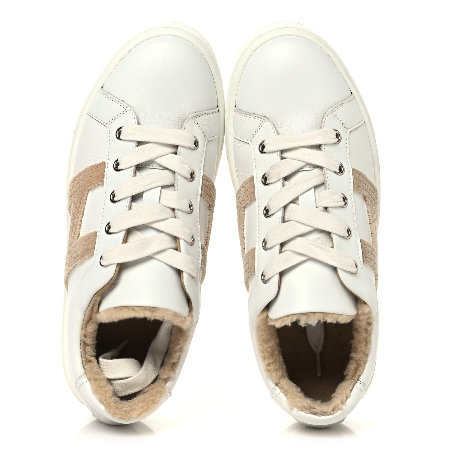 Calfskin Shearling Womens Avantage Sneakers 37.5 White Ecru