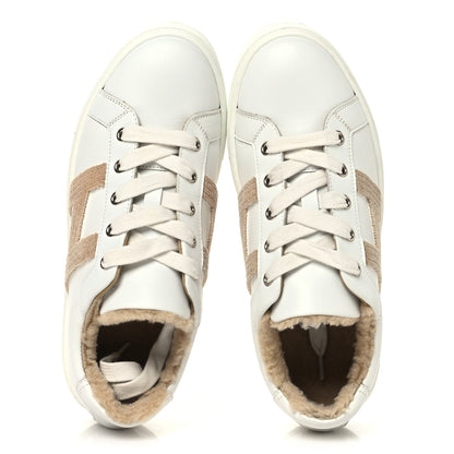 Hermes Calfskin Shearling Womens Avantage Sneakers 37.5 White Ecru 2 of 10
