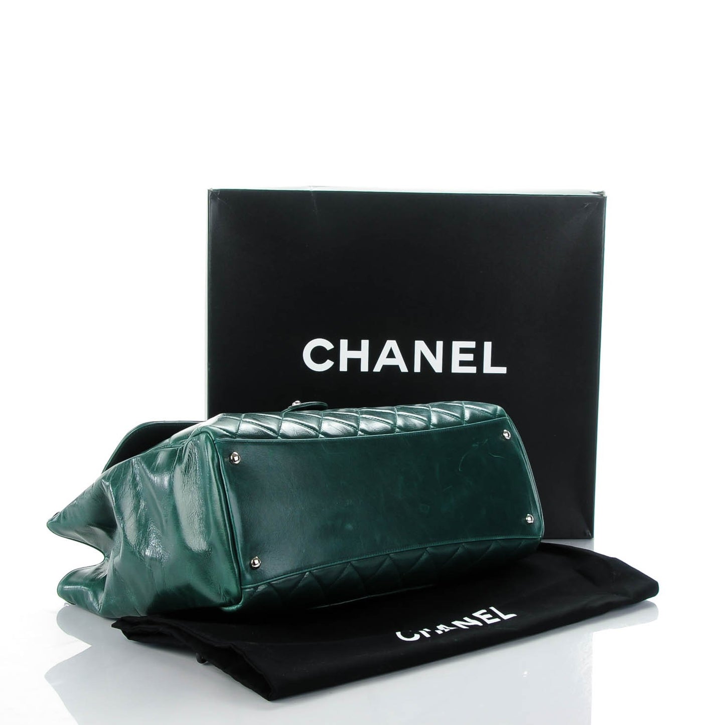 Glazed Calfskin Quilted Large CC Delivery Tote Green