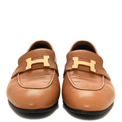 Hermes Goatskin Womens Paris Loafers 37 Gold 2 of 9