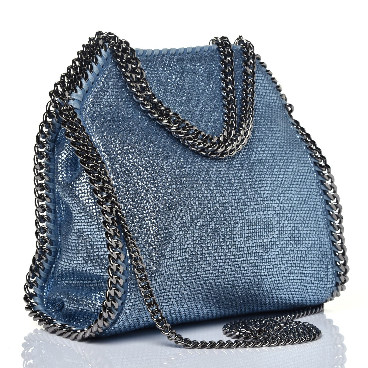 Metallic Woven Raffia Mini Falabella Fold Over Blue
