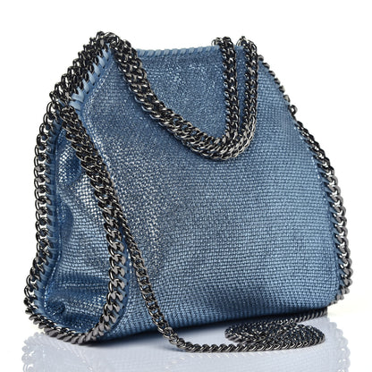 Stella McCartney Metallic Woven Raffia Mini Falabella Fold Over Blue 3 of 9